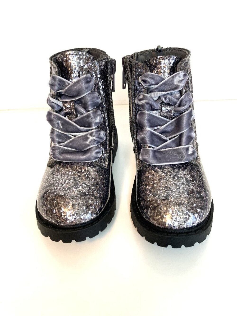 Old Navy Silver Glitter Combat Boots – Kids 13.5 (Little Girl)